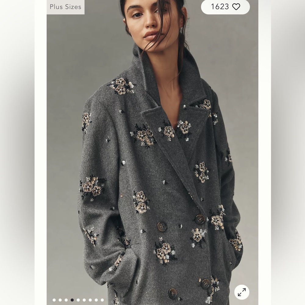 Anthropologie Gray Floral Embroidered Elegant Long Coat🖤🩶